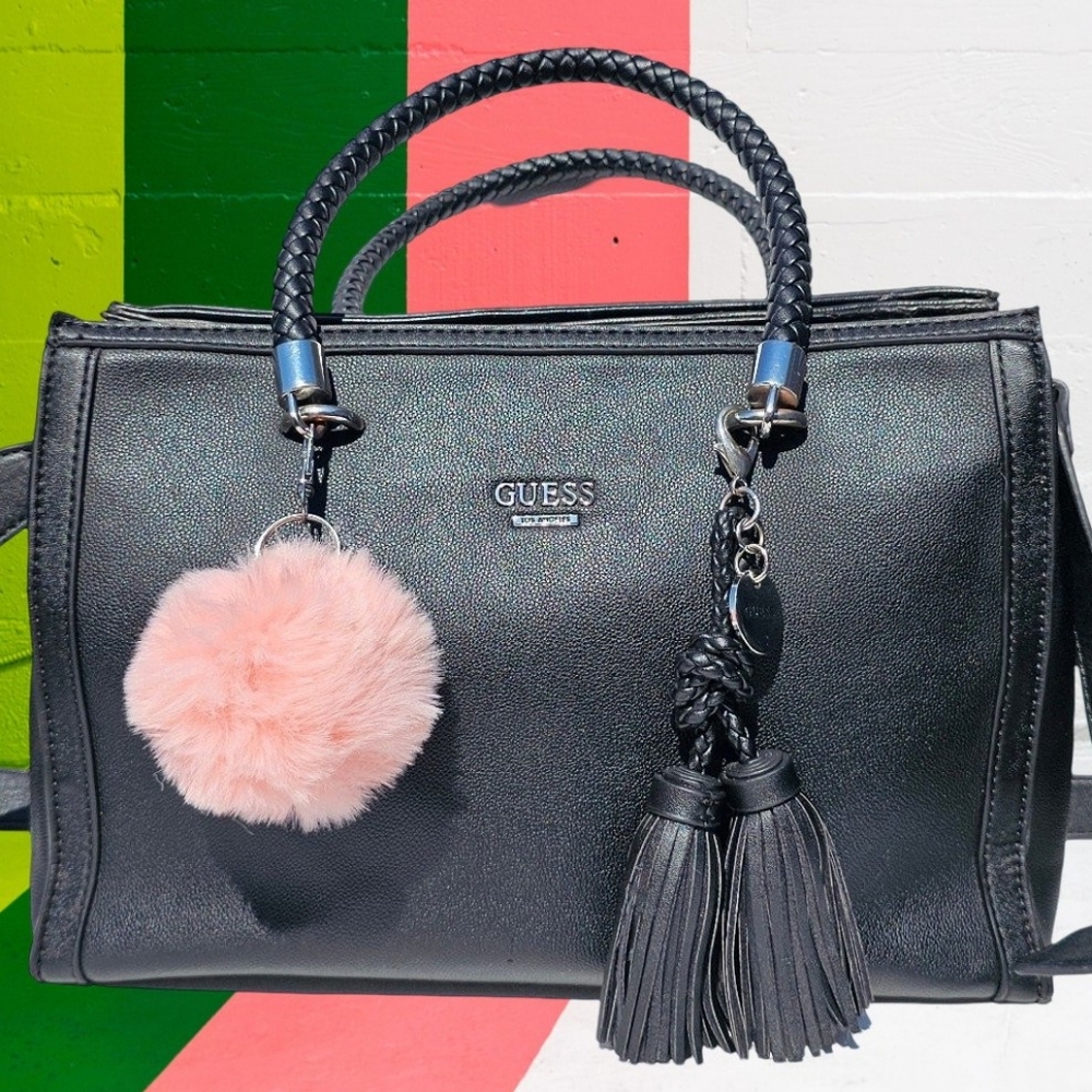 ❌️Sold❌️ Furry Puff Ball Bag Charm & Key Ring - Powder Pink/Silver